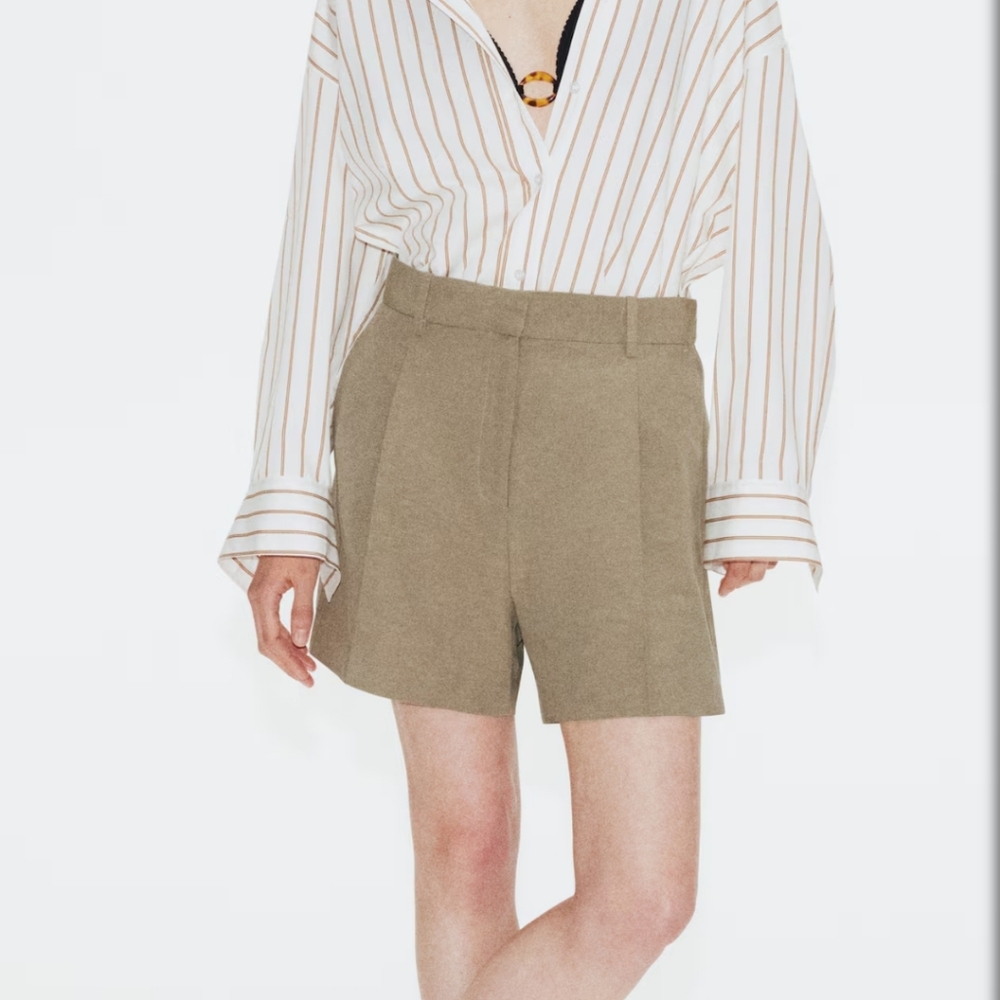🌟NWT H&M Khaki Linen Blend Shorts - Picture 2 of 5
